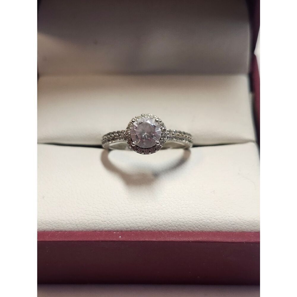 Classic Sterling Silver Halo Solitaire Ring in Clear CZ IBB CN 925 sz 6